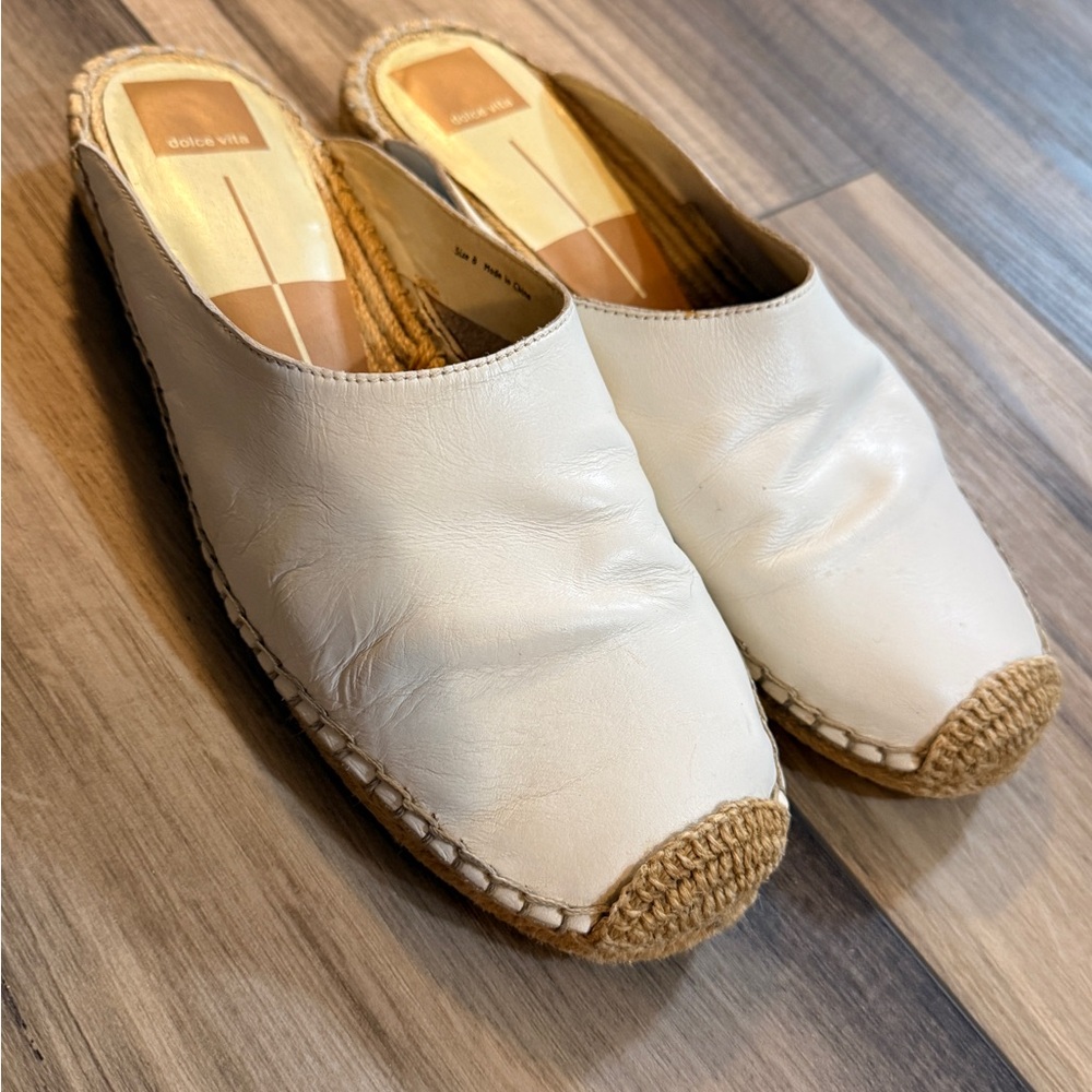 Dolce Vita Leather Espadrille Mule Size 8 Cream Slip On Flats